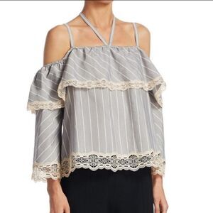 JONATHAN SIMKHAI Striped Off the Shoulder Top L